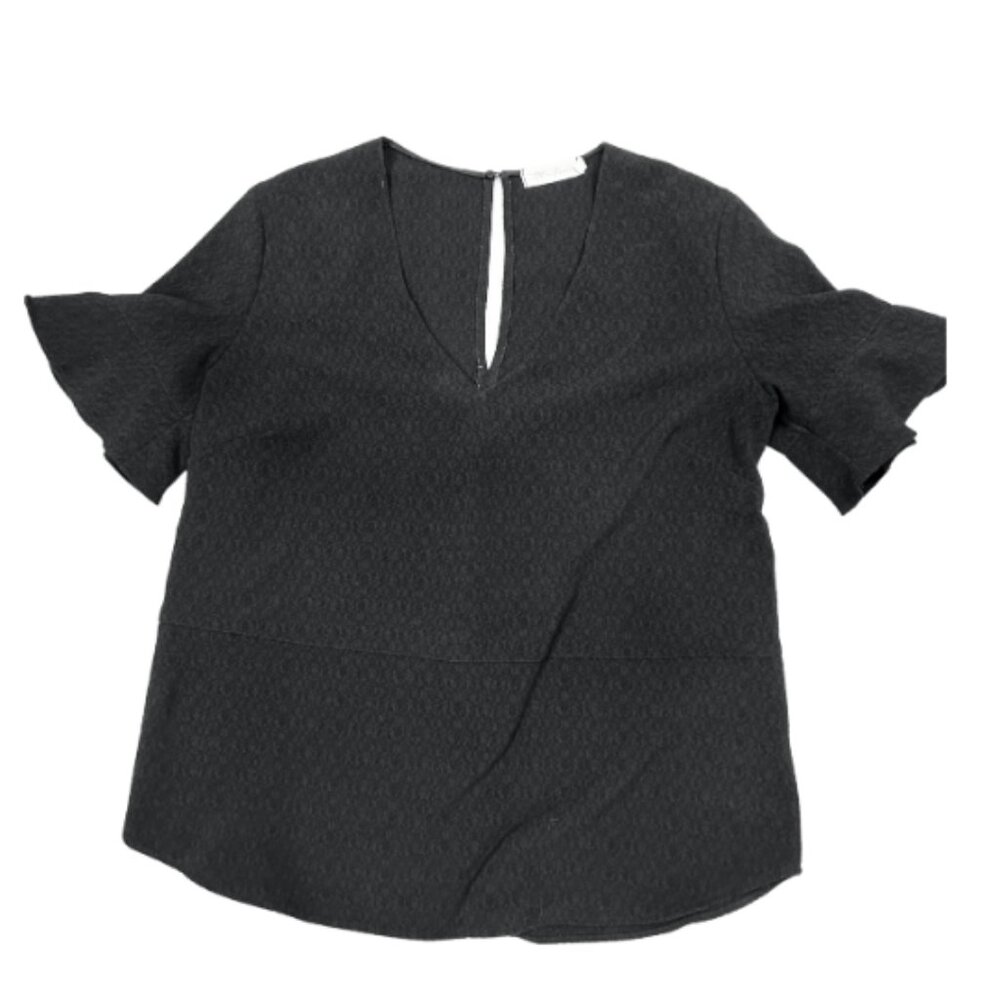 Black V Neck Flare Sleeve Women's Top All In Flavor Medium